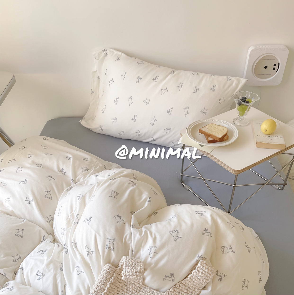 Minimal Concept【兔兔屁】奶里奶气手绘插画治愈针织全棉四件套 - 图0