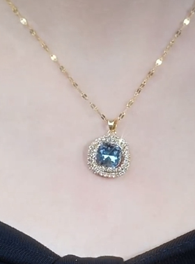 设计感蓝色几何水晶项链女