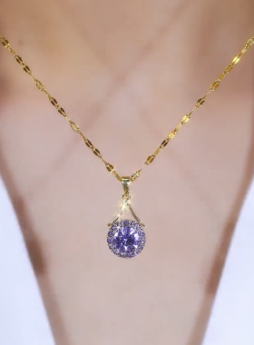 新款气质紫罗兰水滴项链女