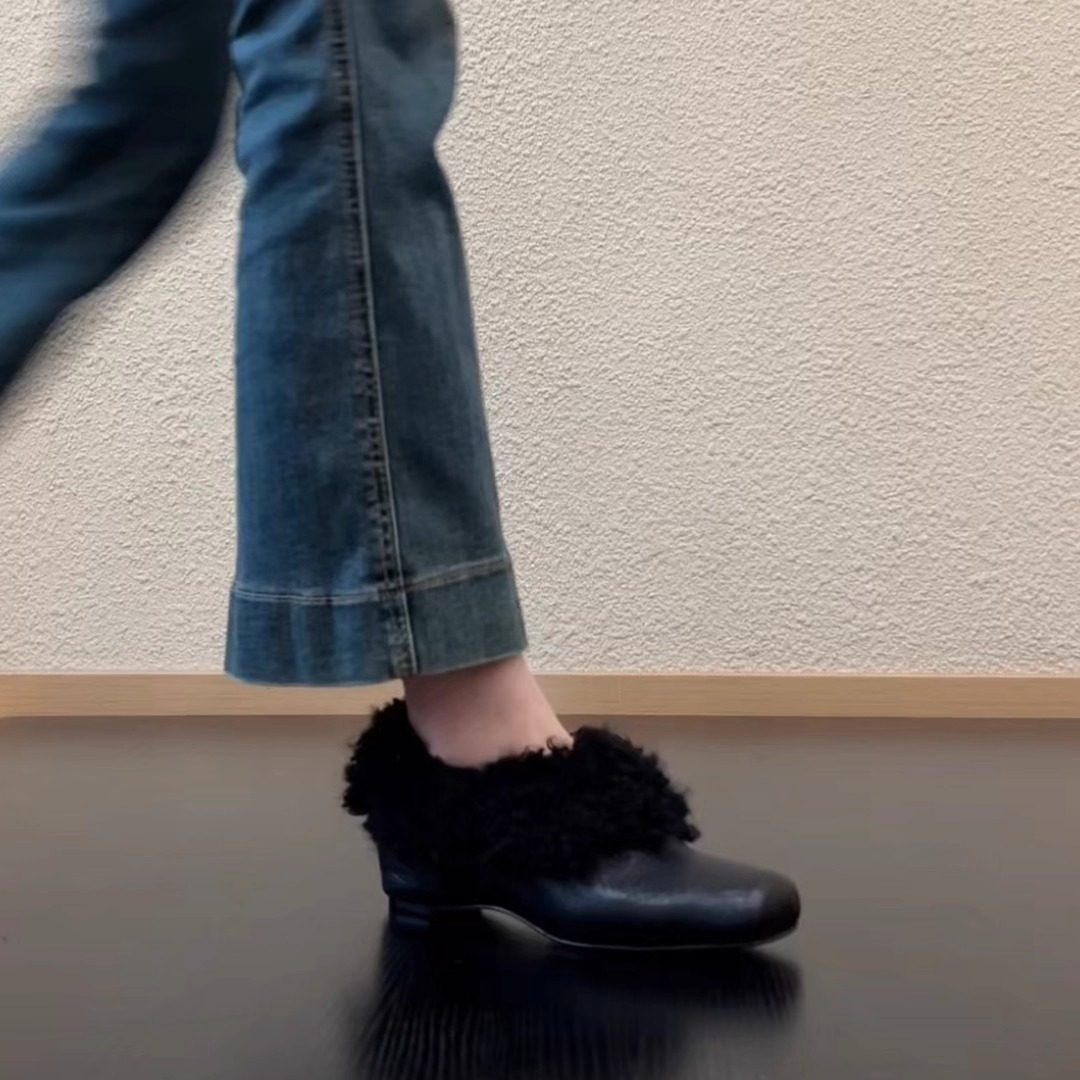 RubyL/6cm显腿长高跟毛毛鞋法式方头牛皮深口厚绒里通勤单鞋女款,淘宝优惠券,粉丝福利购,淘宝优惠卷