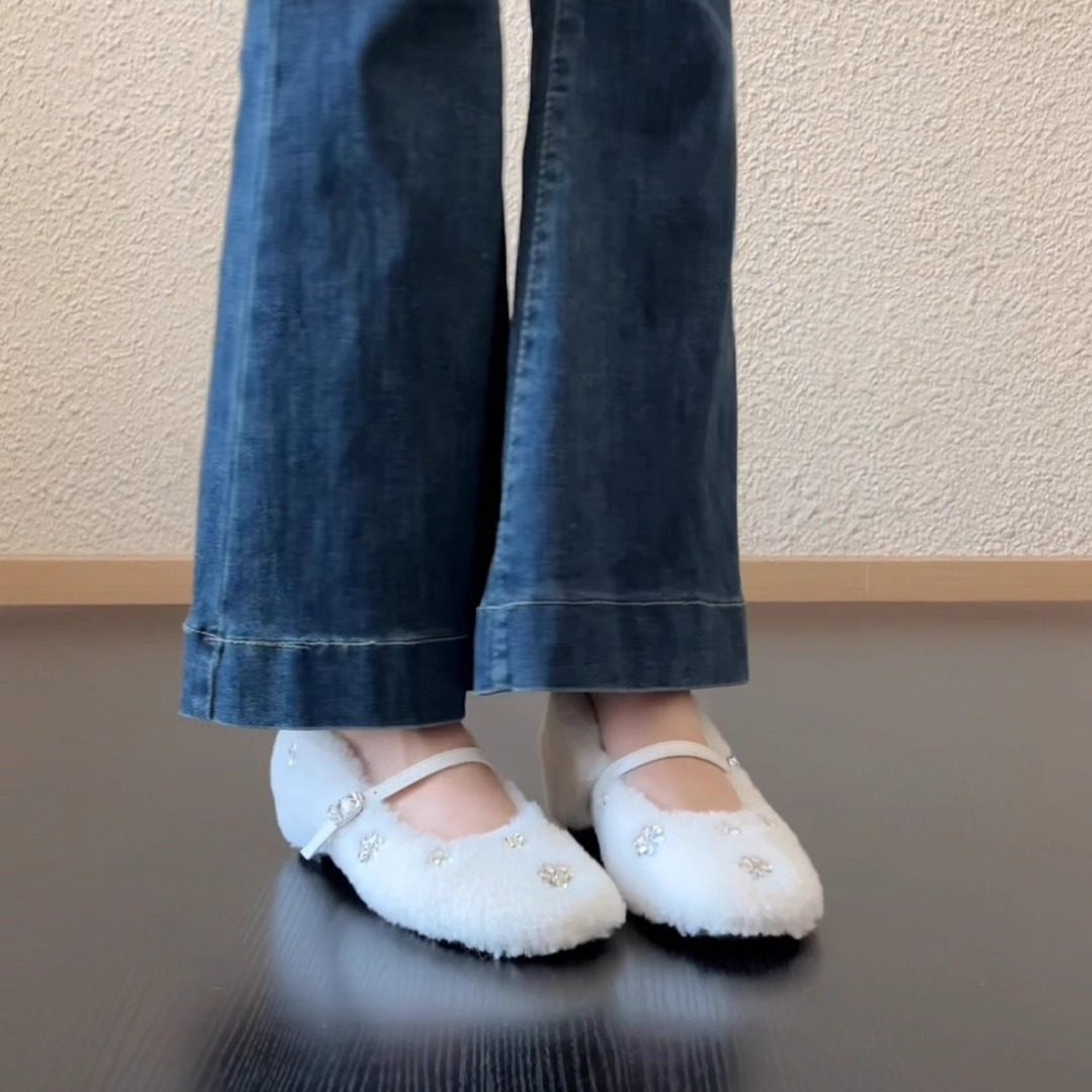 RubyL/4.7cm冬季保暖毛绒玛丽珍圆头花朵浅口一字带内增高单鞋女,淘宝优惠券,粉丝福利购,淘宝优惠卷