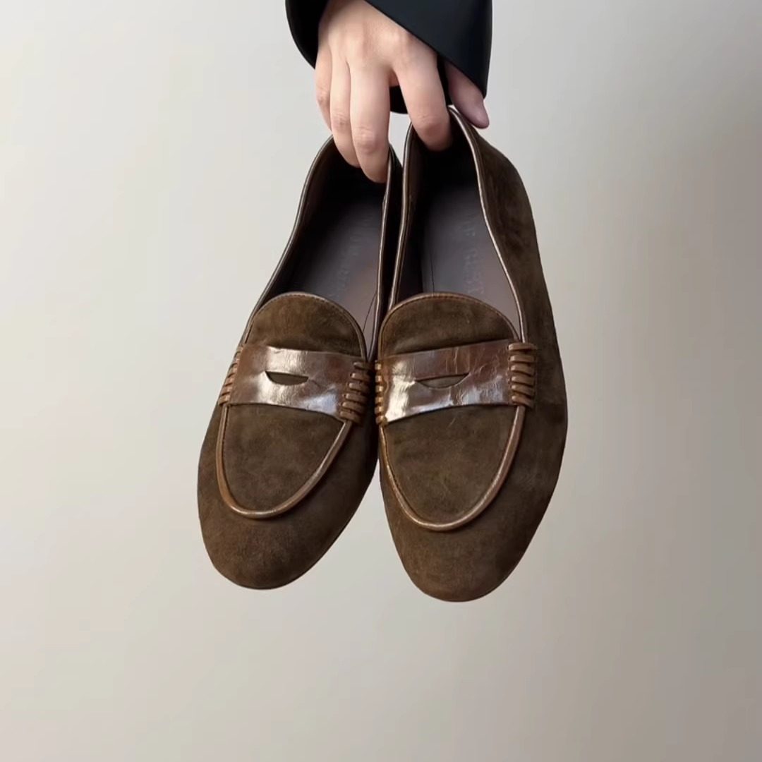 RubyL/1cm老钱风牛皮乐福鞋女金属扣一脚蹬平底百搭豆豆鞋时尚,淘宝优惠券,粉丝福利购,淘宝优惠卷