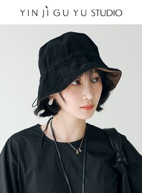印计谷羽灯芯绒双面戴渔夫帽女