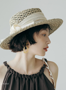 印计谷羽 天然咸草编织草帽女春夏季高级感逛街出游度假防晒礼帽