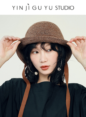 印计谷羽 设计师原创 秋季新款针织飘带渔夫帽女日系百搭萝莉帽子