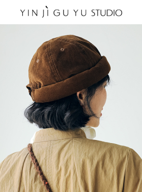 印计谷羽灯芯绒卷檐地主帽女秋冬