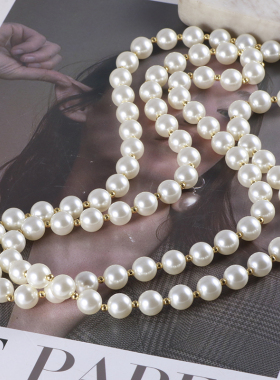 女迷你金豆豆拼色白色珍珠项链