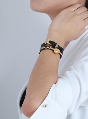 欧美风双层皮带扣圆形手链特价款