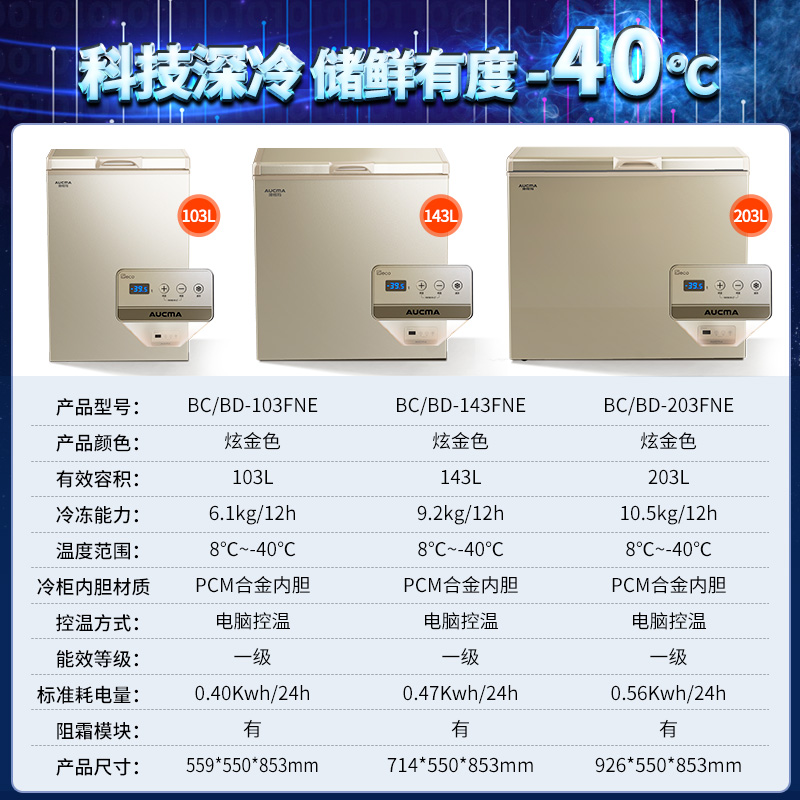 澳柯玛 BC/BD-103FNE 家用商用冰柜超低温零下-40℃速冻冰箱冷柜 - 图3