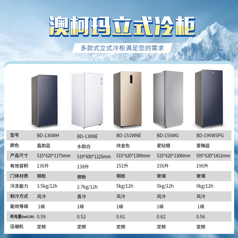 澳柯玛bd-138ne立式家用小型冰柜 澳柯玛立式冷柜