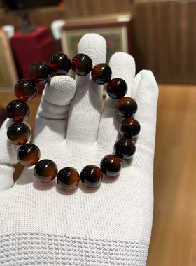 深海玳瑁色圆珠手串黄金满花纹