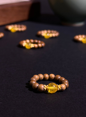 蜜蜡老山檀指环心经戒指安抚情绪