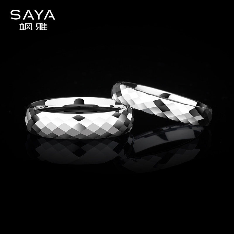 saya菱形男女潮流不掉色乌金戒指 飒雅戒指/指环