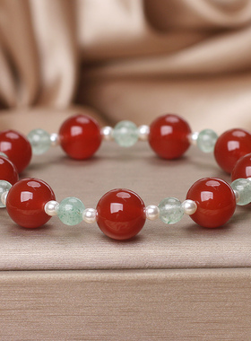 新中式红玛瑙串珠手串女绿草莓晶