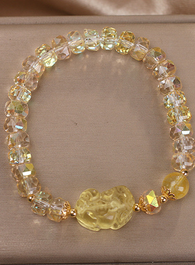 新中式黄水晶算盘珠手链