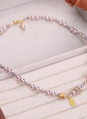 原创设计粉紫色天然珍珠项链