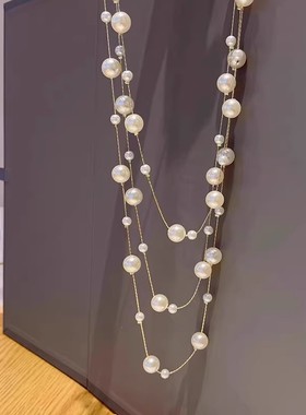 珍珠毛衣链女长款配饰气质满天星设计感多层旗袍2025年新款项链