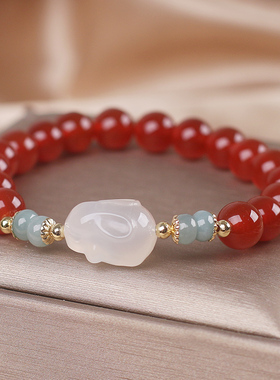 天然红玛瑙串珠手链女小众设计