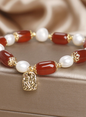 新中式复古红玛瑙路路通手链女