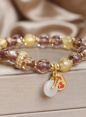 香灰琉璃流沙显白轻奢平安扣手链