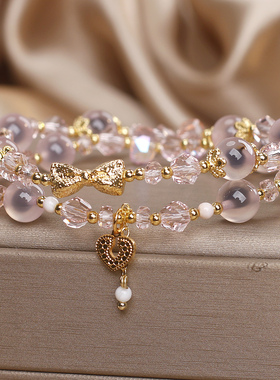 天然粉色糖心玛瑙双圈手链轻奢