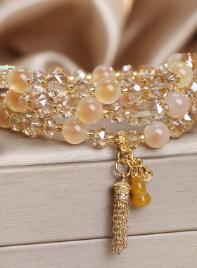 橙色糖心玛瑙黄水晶葫芦手链招财