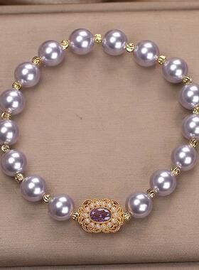 天然柔光紫珍珠手链女轻奢高级感