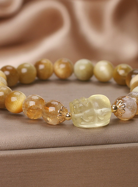 天然虎眼石黄塔晶手链女新中式