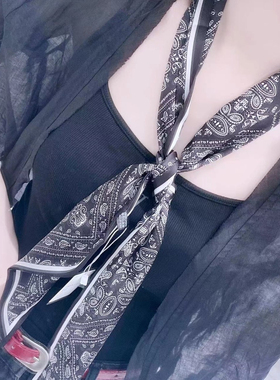 长条小丝巾女春秋夏季黑色护颈围脖子搭配衬衫飘带丝带腰带薄围巾
