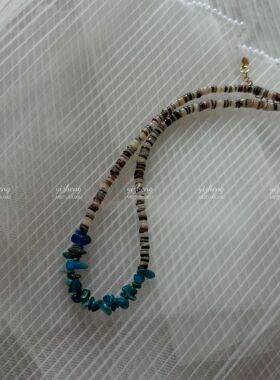 天然石贝壳项颈链海椰壳磷灰石不规则原创复古小众串珠锁骨链