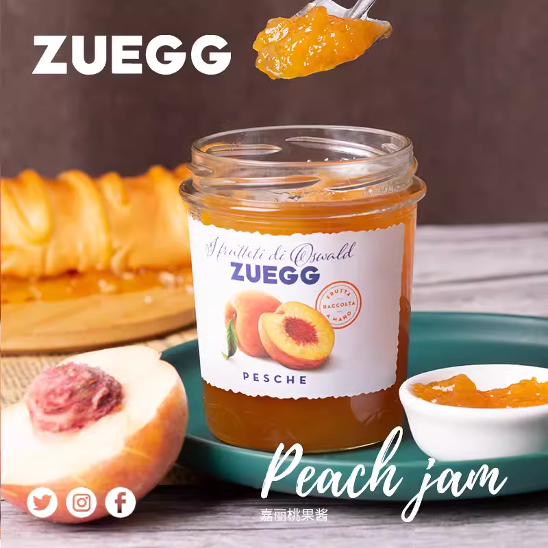 德国进口ZUEGG嘉丽桃子果酱320g 早餐涂抹面包peach jam瓶装 - 图1