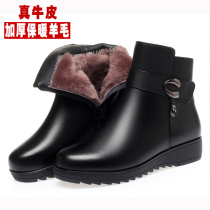 Genuine Leather Mommy Cotton Shoes Woman Winter Plus Suede Boots Lady Short Boots Soft Bottom Non-slip Wool Leather Shoes Middle Aged Women Shoes