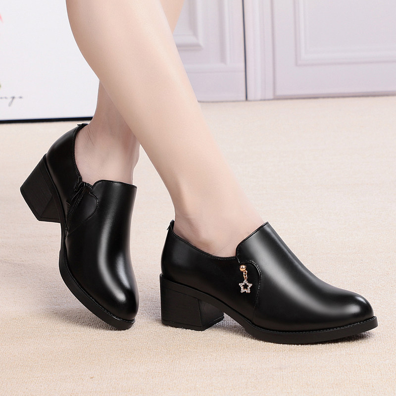 春秋单鞋女新款真皮圆头中跟深口女鞋粗跟中年女士皮鞋妈妈鞋大码,淘宝优惠券,粉丝福利购,淘宝优惠卷