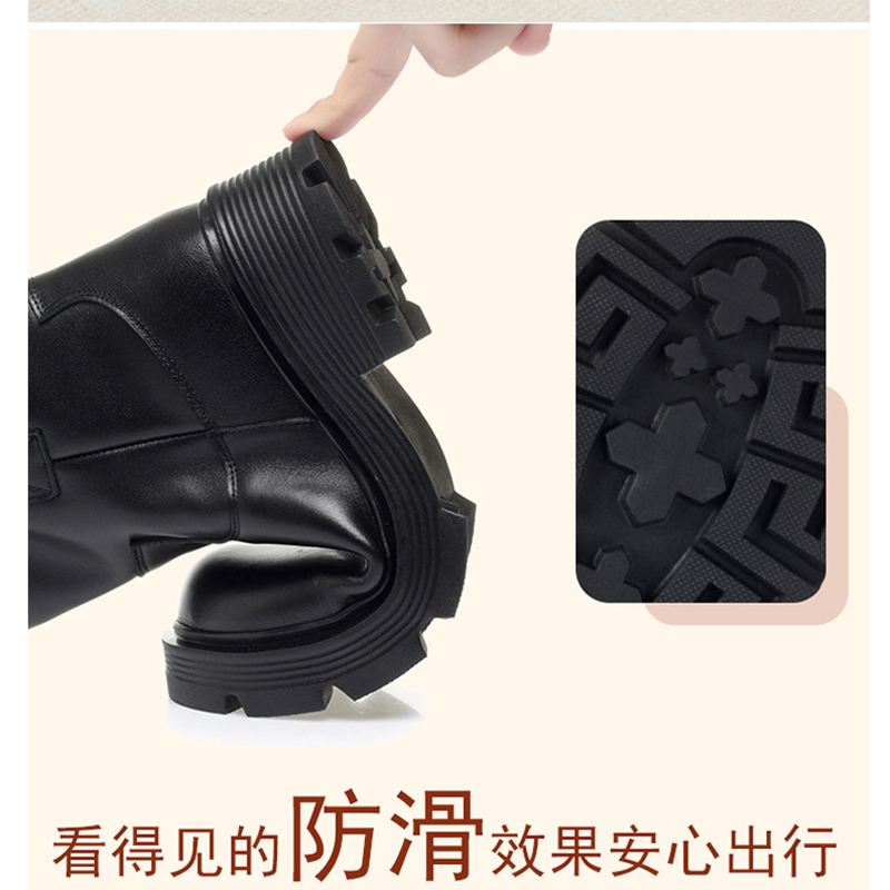 冬季羊毛妈妈棉靴中筒女士真皮棉鞋加绒加厚棉皮鞋女防滑厚底短靴