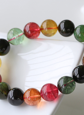 老料碧玺手链一物一图13mm红绿