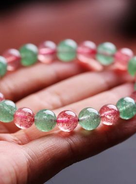 天然无优化草莓晶绿色手串