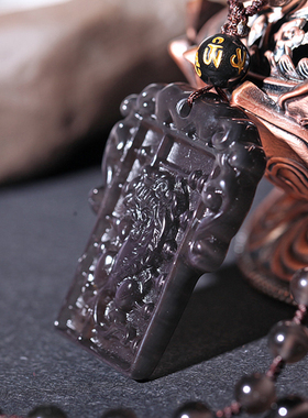 彩虹眼冰种黑曜石雕刻算盘项链