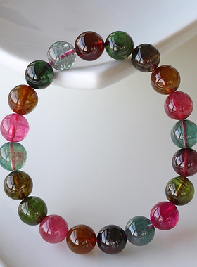 自然风红绿蓝证书碧玺手链