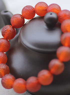 红玛瑙冰种磨砂质感原石水晶手链