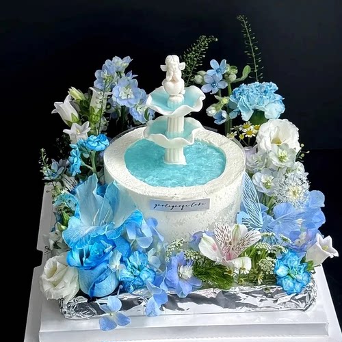 许愿池蛋糕摆件复古罗马柱喷泉天使塑料配件成品生日甜品装饰插件 - 图2
