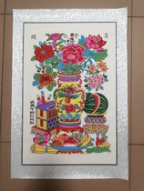Wuqiang Year painted wood version by hand < flowers open rich and expensive > large vase fine framed mirror core