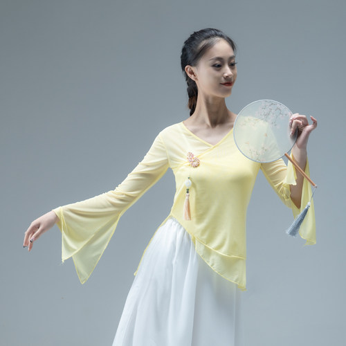 古典舞身韵练功服女夏纱衣民族舞上衣艺考仙气飘逸舞蹈服装敦煌舞 - 图3