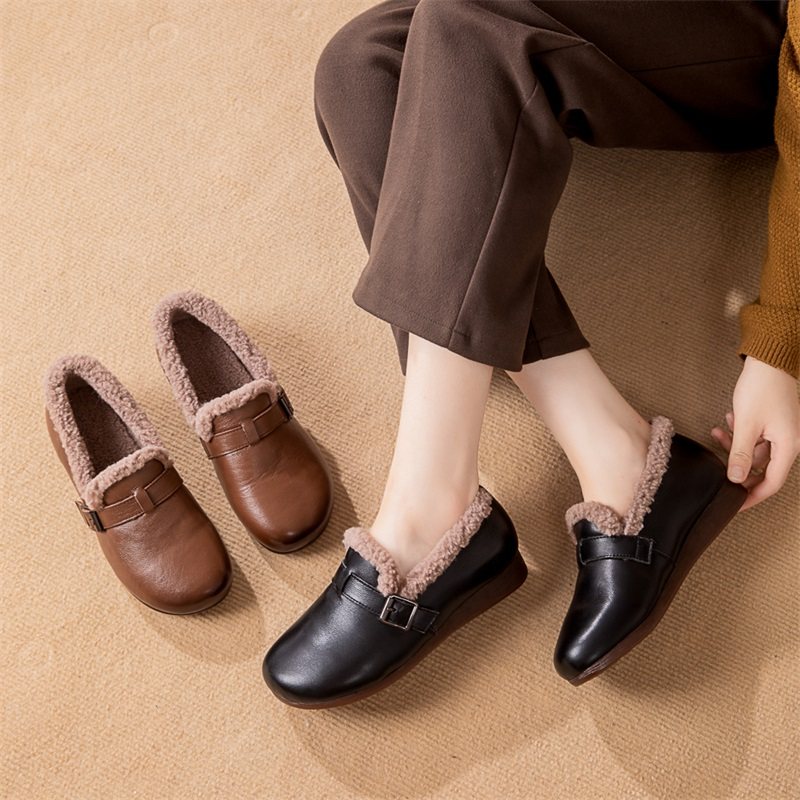 加绒豆豆鞋女冬季真皮平底妈妈鞋软底舒适保暖棉鞋毛毛鞋休闲皮鞋,淘宝优惠券,粉丝福利购,淘宝优惠卷