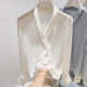 ໃໝ່ 2026 ອາລົມແບບງ່າຍດາຍ ຄໍ V-neck lace-up ສີແຂງ pullover ເສື້ອ chiffon ແຂນຍາວສໍາລັບແມ່ຍິງພາກຮຽນ spring ເທິງບາງ.
