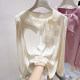 2026 ໃໝ່ ເກົາຫຼີ temperament round neck organza beaded lace solid color pullover long-sleeved chiffon shirt for women in spring