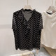 2026 ເສື້ອເຊີດແຂນສັ້ນຄໍ V-neck lace-up irregular temperament slim chiffon polka-dot chiffon for women in summer