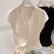 ເສື້ອຢືດ chiffon sleeveless ສີແຂງທີ່ມີລູກປັດຄໍ V