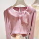 2026 ໃໝ່ ເກົາຫຼີ temperament round neck organza beaded lace solid color pullover long-sleeved chiffon shirt for women in spring