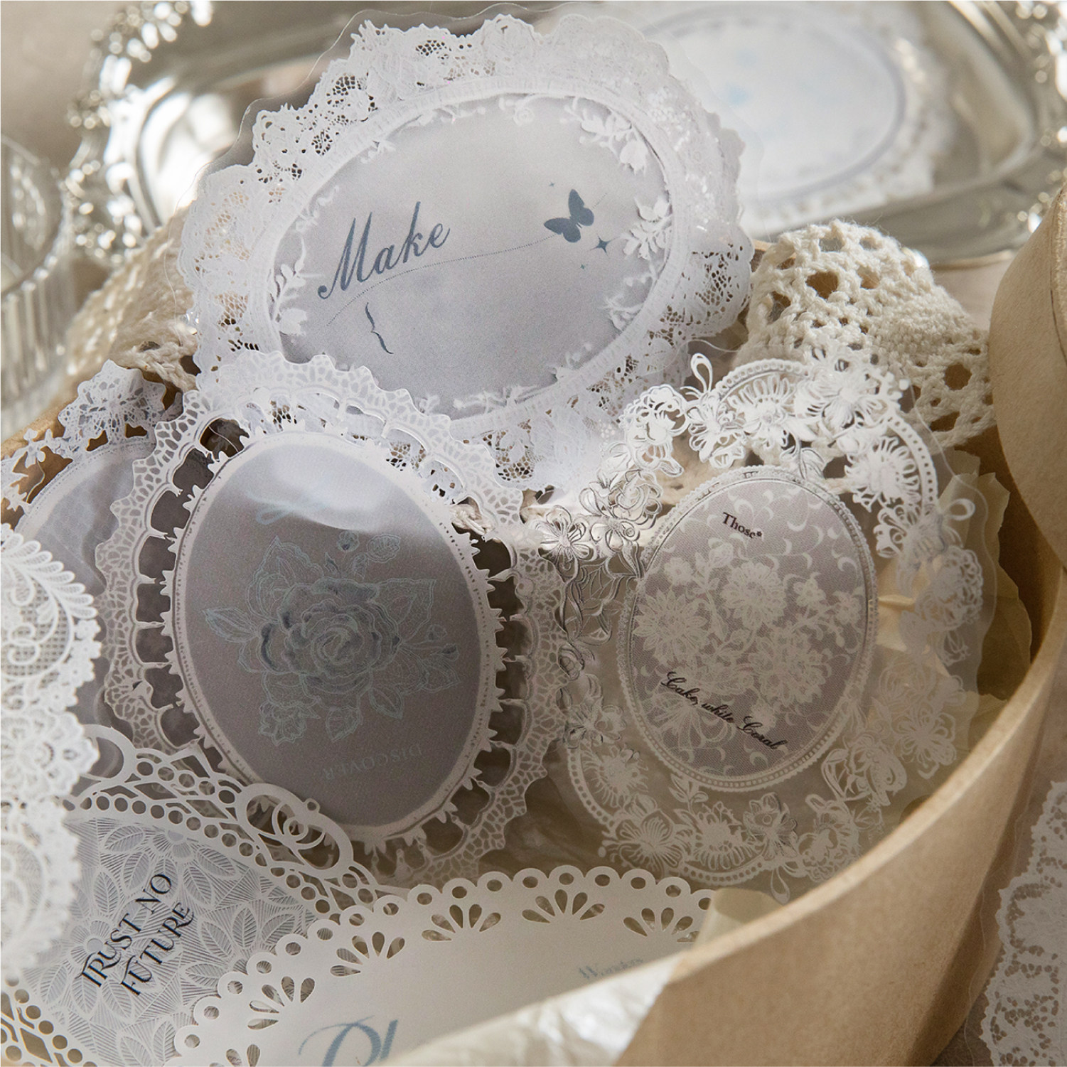 蕾丝诗行镂空蕾丝素材贴纸套装 复古双材质手账DIY装饰贴手帐贴画,淘宝优惠券,粉丝福利购,淘宝优惠卷