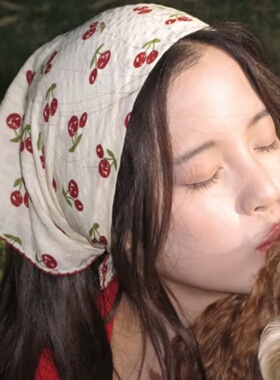 欧阳娜娜同款复古文艺樱桃印花小方巾女春夏头巾装饰领巾头巾发饰